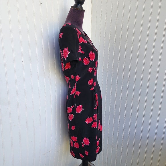 VTG Patrick Collection Ceuise Dress Womens Black Pink Floral 100% Pure Silk Sz 4 - Picture 4 of 15